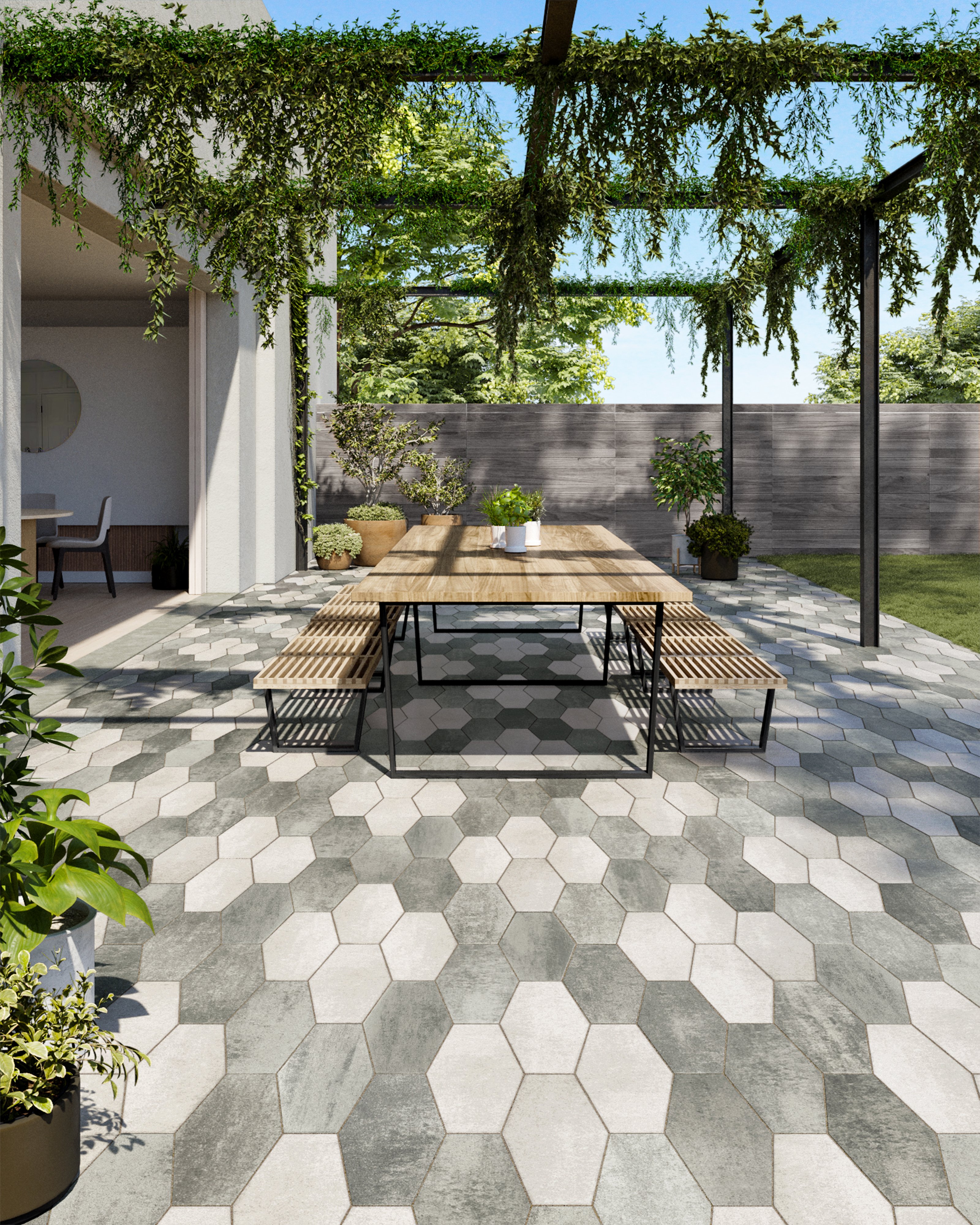 Adoquines Hexa en gris esquisto