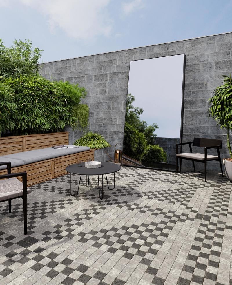 Mosaico Squadra con gris esquisto y negro ónice