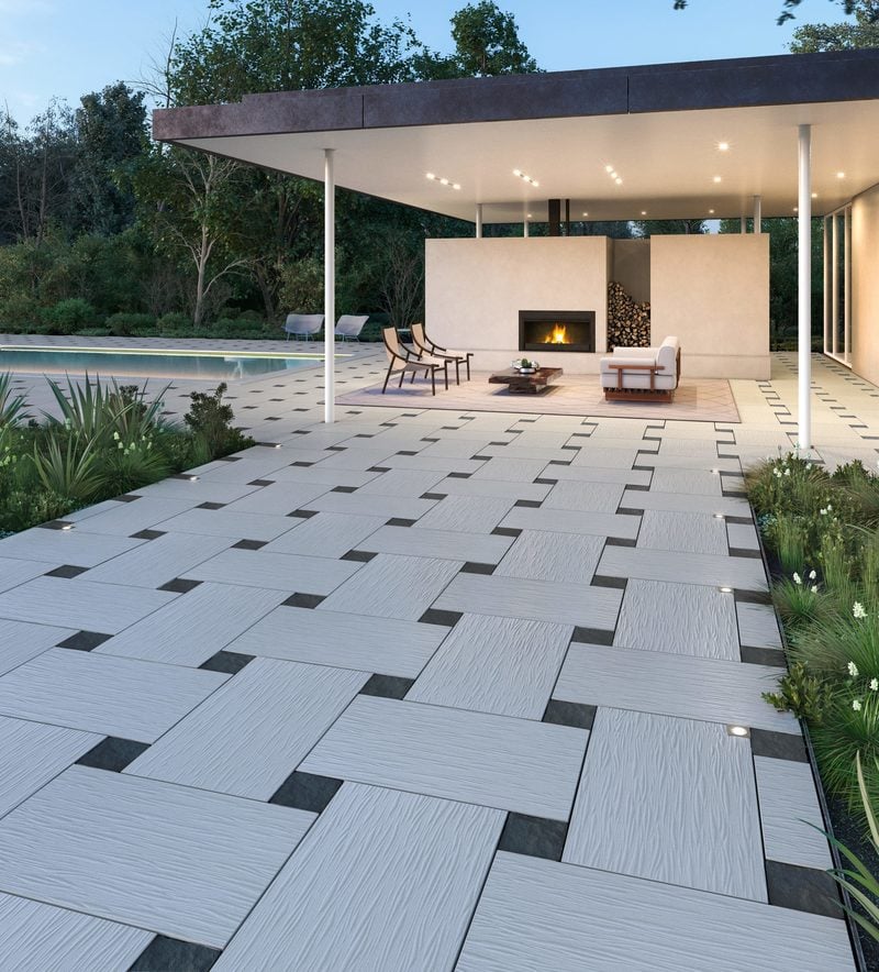 Losas y adoquines para patios : Ocean Grande en Beige Crema y Valet en Onyx Negro