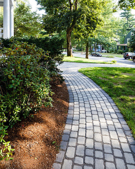 Adoquín Villagio de Techo-Bloc utilizado como borde en un diseño de paisaje.